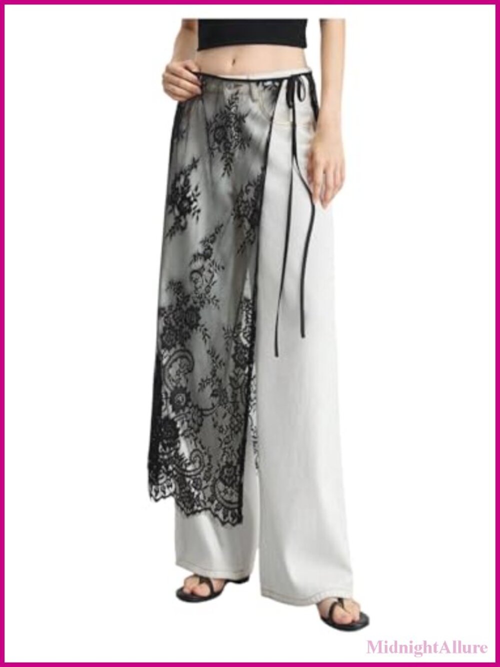 Lace Floral Wrap Skirt Sheer Cover Up Midi Drawstring Side Knot Loose Fit